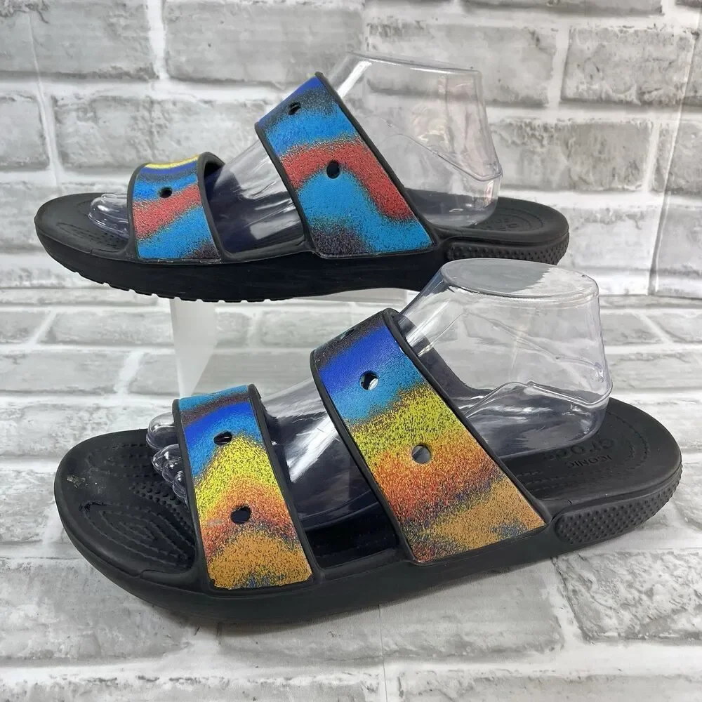 Crocs Unisex Classic Rainbow Pride Two Strap Slide Sandals Men 9 /Women 11
